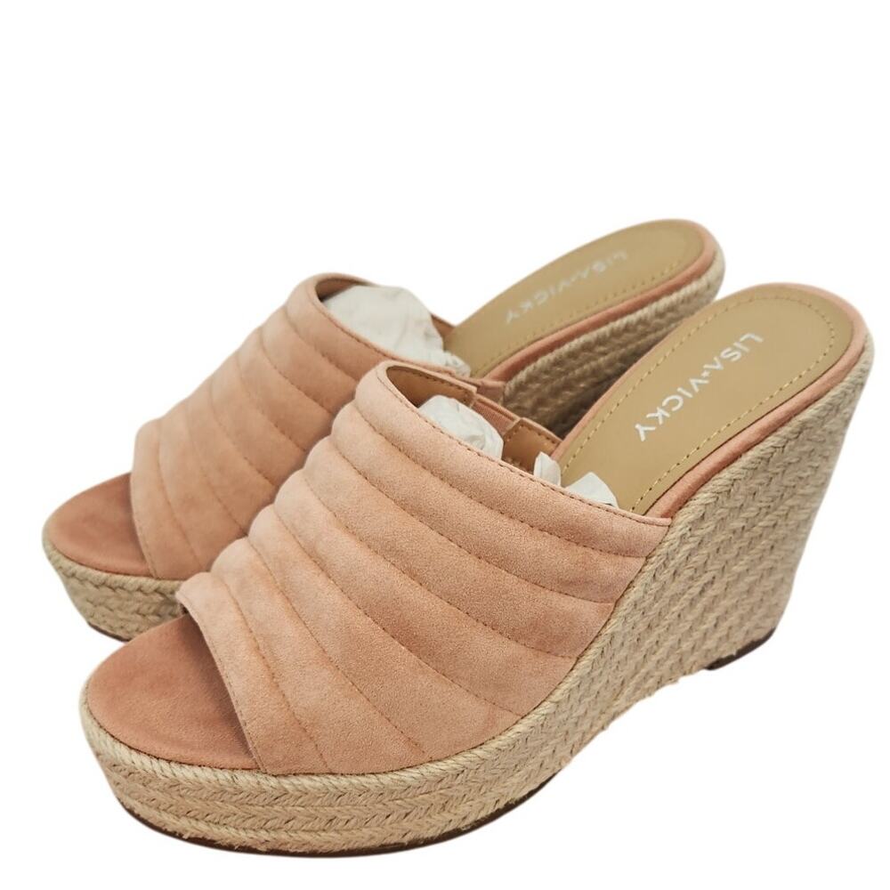 Lisa Vicky Gogo Platform Wedge Sandal Coral Slide on Sandals size 7